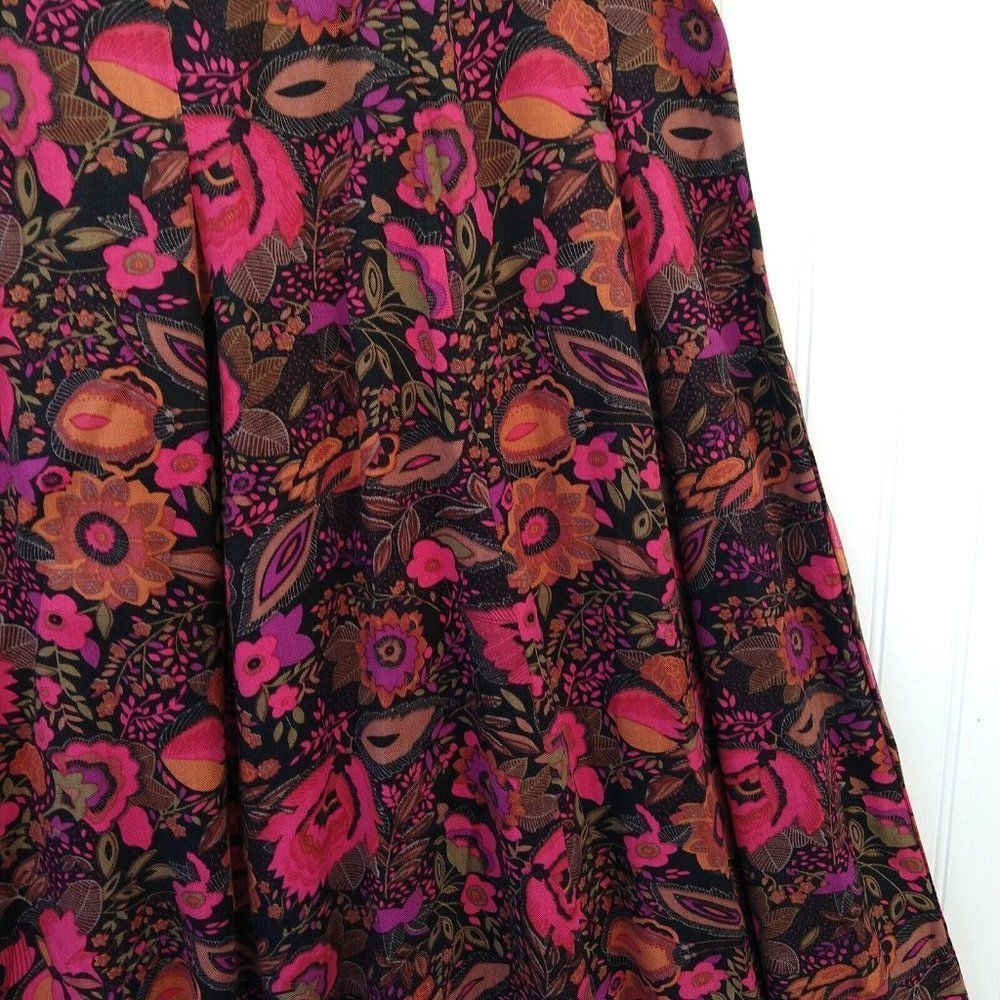 Notations Vintage 90s Floral Midi Skirt Size XL Petite Black Flower Print Rayon - Picture 4 of 12
